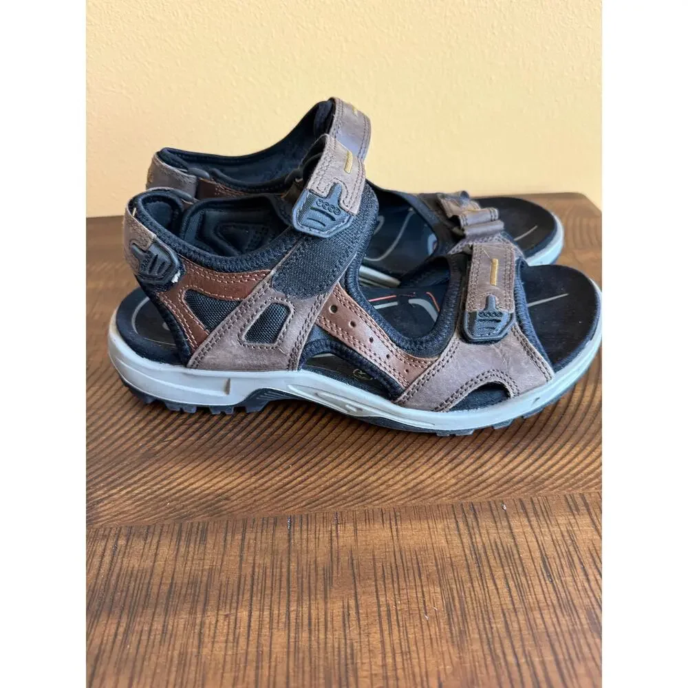 ECCO Yucatan Brown Leather Sport Sandals Men’s EU 43 Adjustable Comfort Hiking